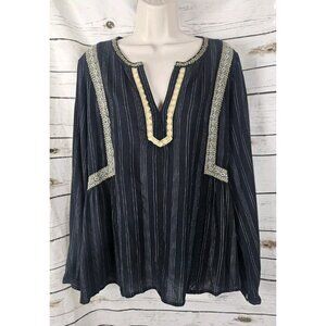 J. Jill Navy and Cream Embroidered Top